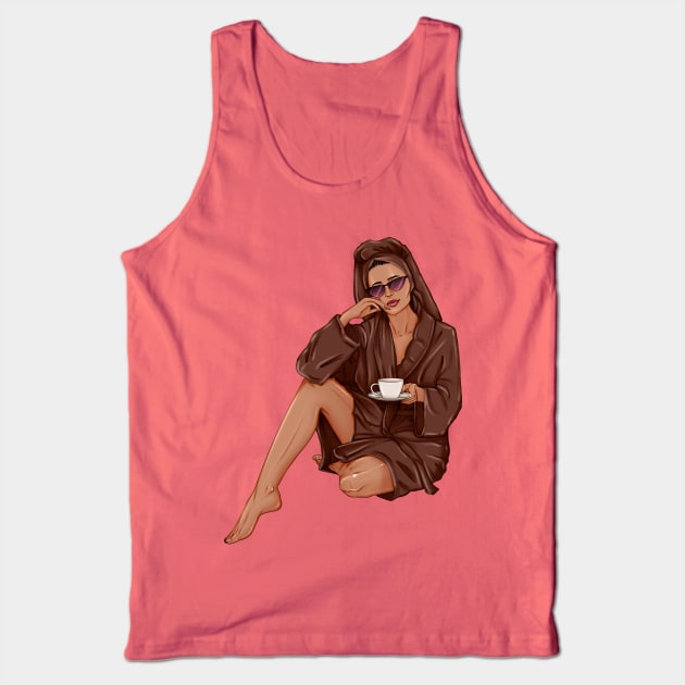 Girl in brown spa robe fashion art Tank Top by ArctiumStudio